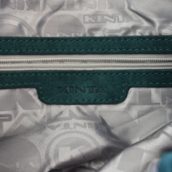 Kinta Leather Fold Over Green Shoulder Bag Purse Chain Gold Strap - Picture 5 of 10